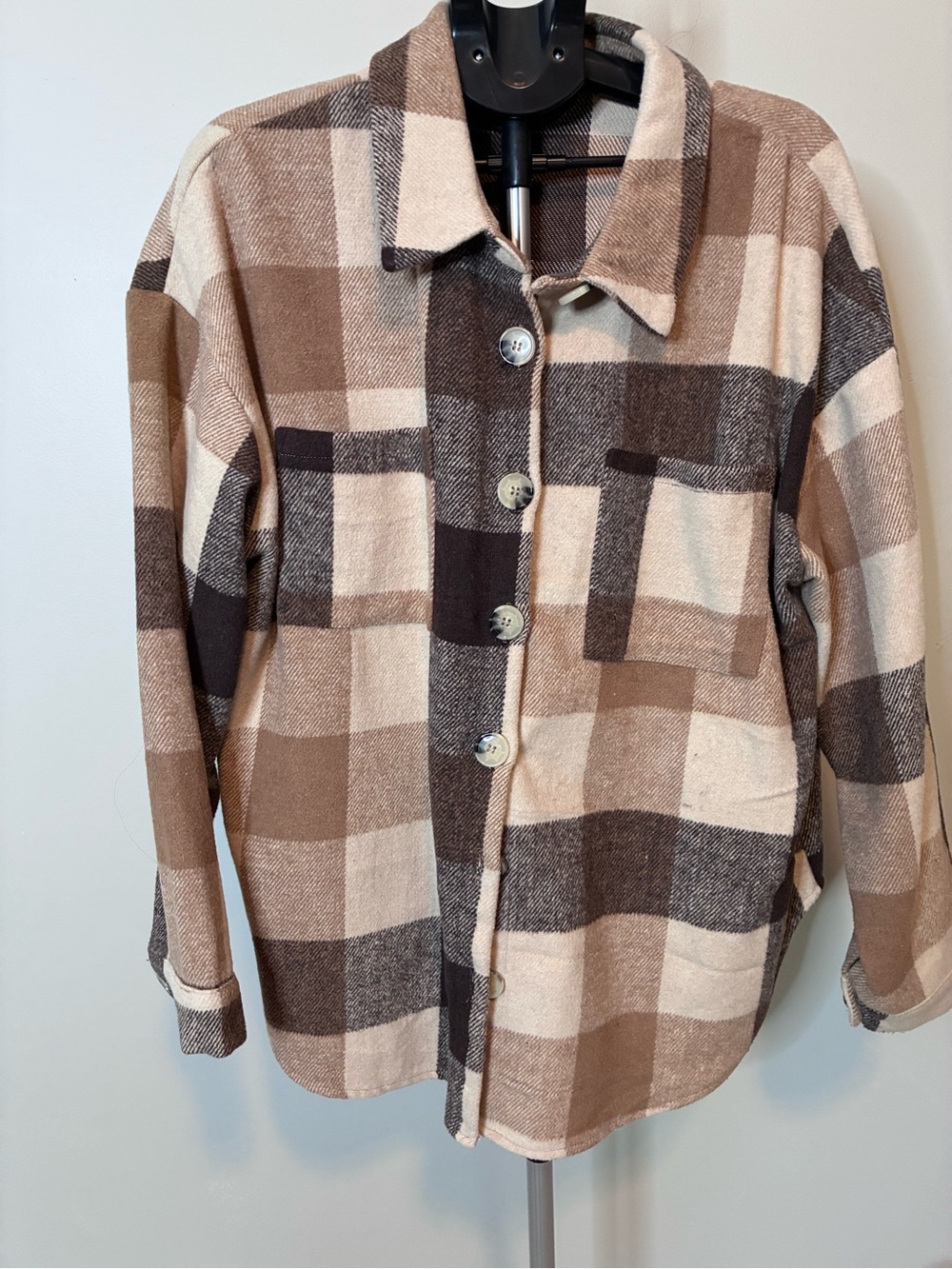 Plaid Shacket Jacket Women’s 2XL Beige Brown Oversized Button Front